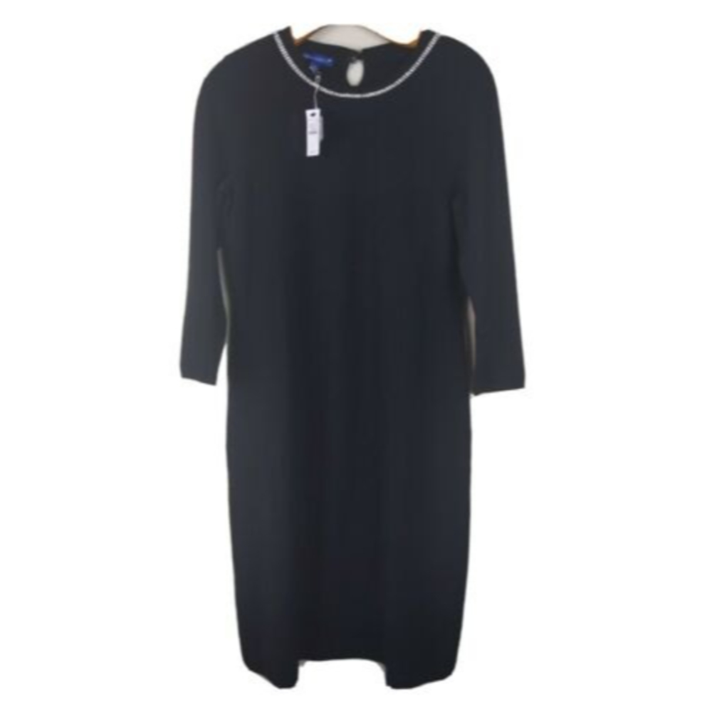 NWT RSVP by Talbots Cocktail Midi Dress Black Knit Rhinestone Neckline Size Sm